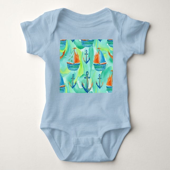 Baby bodysuit boats and anchors  (Front)
