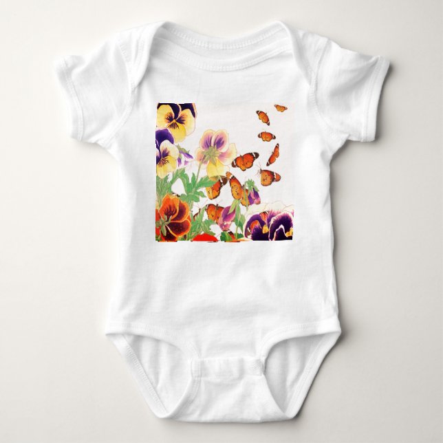 BABY BODYSUIT FOR GIRLS PANSIES AND BUTTERFLIES (Front)