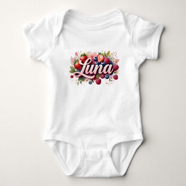 Baby Bodysuit " Luna " Berry Floral Design (Front)