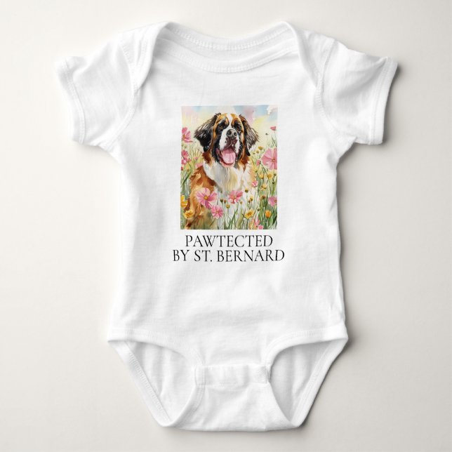 Baby Bodysuit – Pawtected by Saint Bernard (Front)