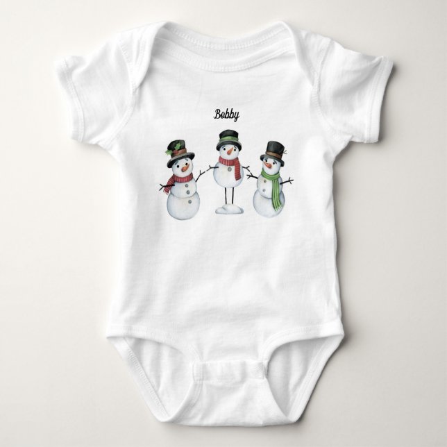 Baby Bodysuit | Personalised Snowman Trio (Front)