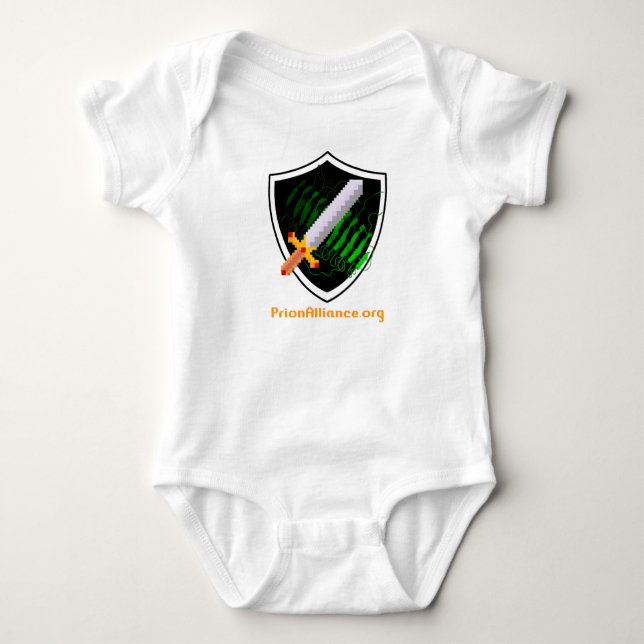Baby bodysuit (white) with Prion Alliance logo (Front)
