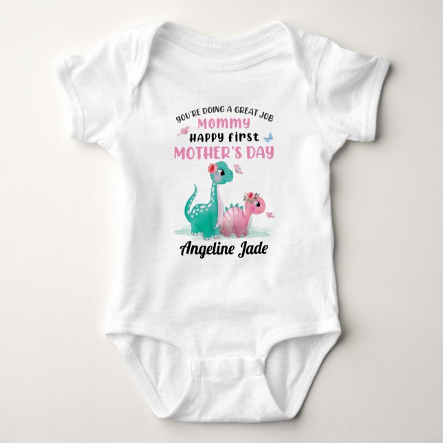 Baby Bodysuit with Dinosaurs 1st Mother's Day (Front)