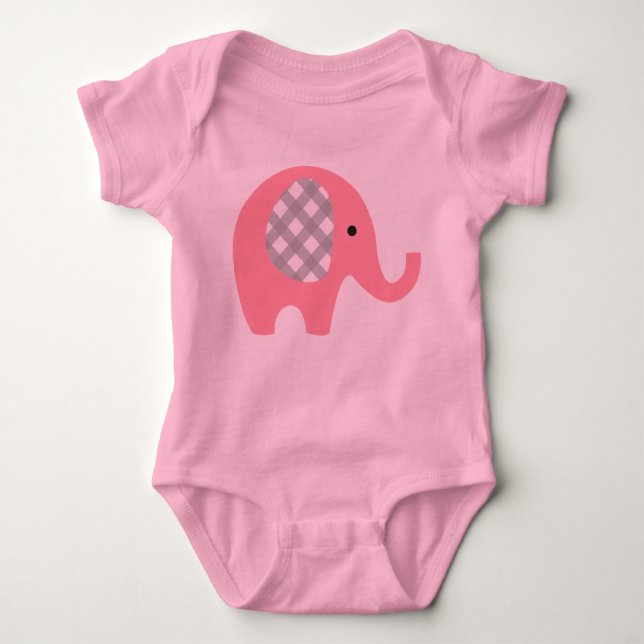 Baby Bodysuit with Pink Elephant/grey gingham ears (Front)