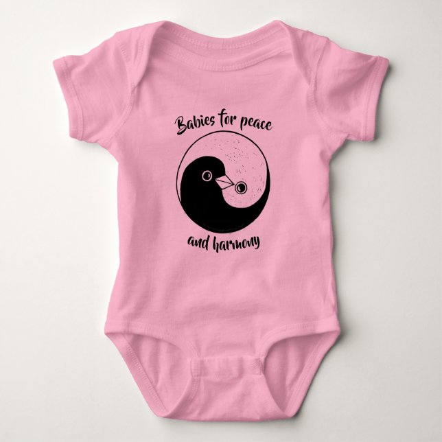 Baby bodysuit Yin Yang peace doves (Front)