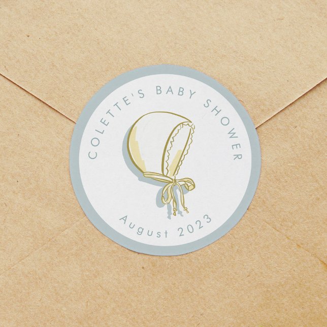 Baby Bonnet Baby Shower Classic Round Sticker (Baby Bonnet Illustrated Baby Shower Classic Round Sticker)