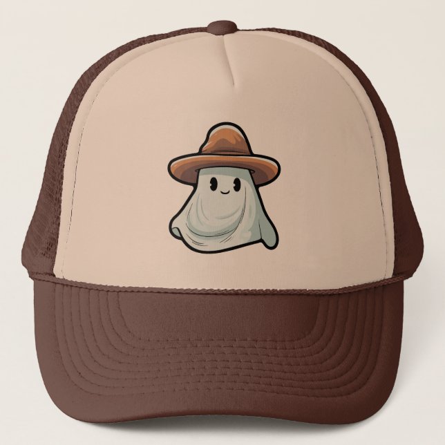 Baby Boo Cowboy Ghost Halloween Collection Trucker Hat (Front)