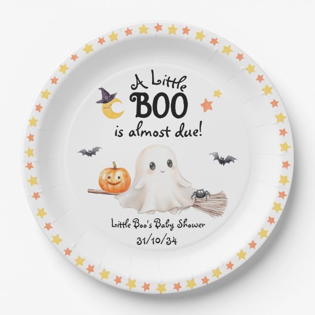 Baby Boo Cute Halloween Baby Shower Paper Plate (Front)