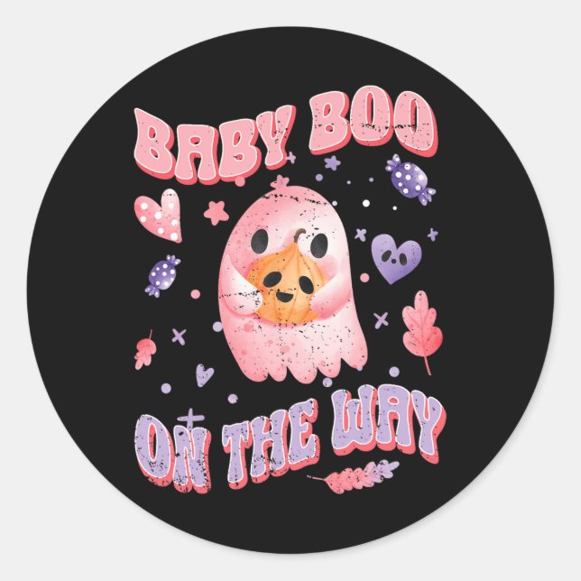 Baby Boo On The Way Halloween Pregnancy Announceme Classic Round Sticker (Front)