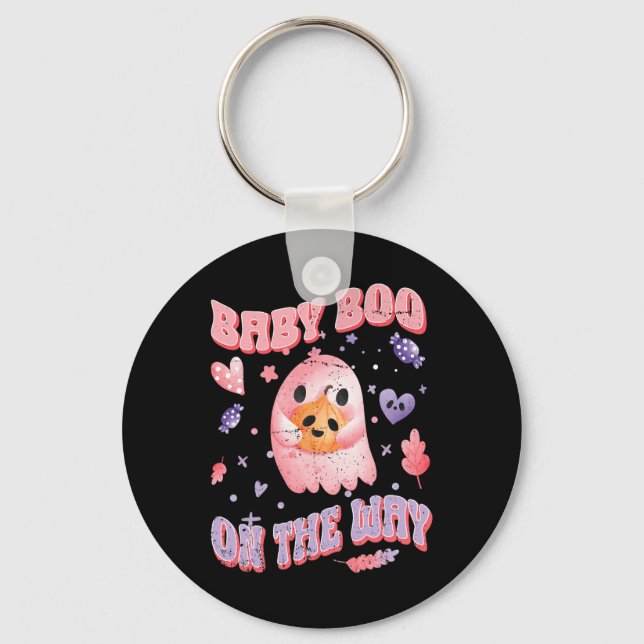 Baby Boo On The Way Halloween Pregnancy Announceme Key Ring (Front)