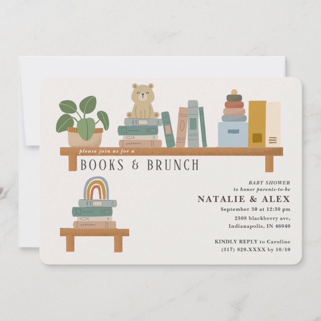 Baby Book Shelf Taupe Neutral Baby Shower Invitation (Front)