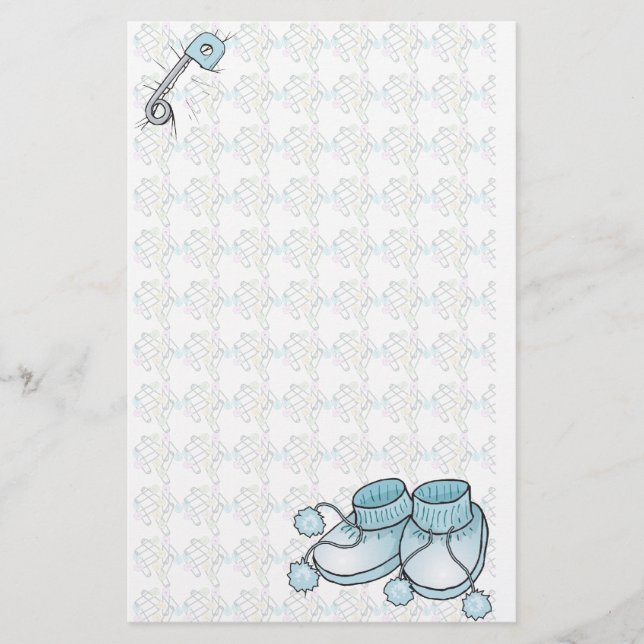 Baby Bootie Blue Stationery (Front)