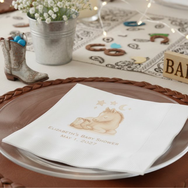 Baby Boots and Foal Western Baby Shower Napkin (Personalized baby shower napkins)