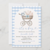 Baby Bottle Carriage Blue Gingham Baby Shower