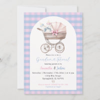 Baby Bottle Carriage Blue Pink Gingham Baby Reveal