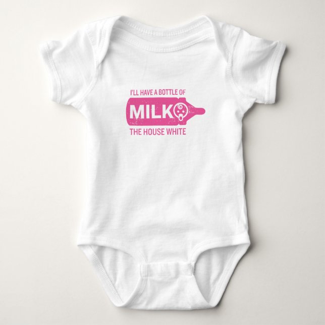 Baby Bottle House White Bodysuit Funny Shirt Pink (Front)