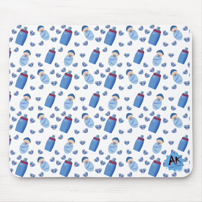 Baby Bottle Pacifier  Blue Pattern Mouse Pad (Front)