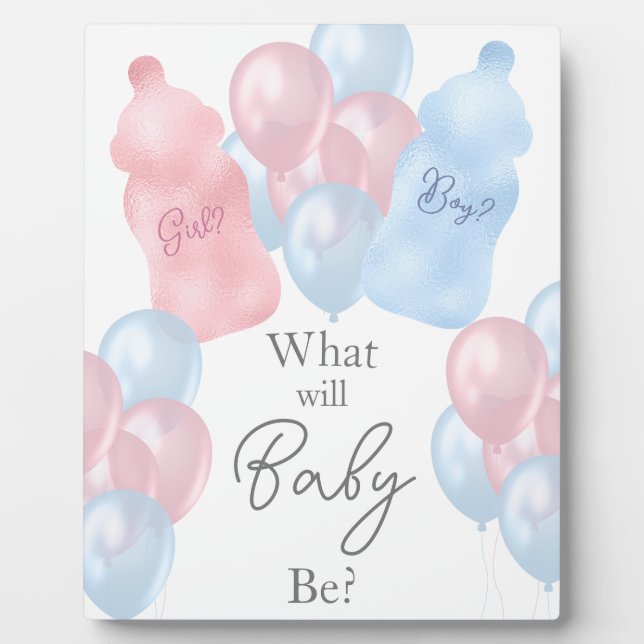 Baby Bottles and Balloons Gender Reveal Plaque (Front)
