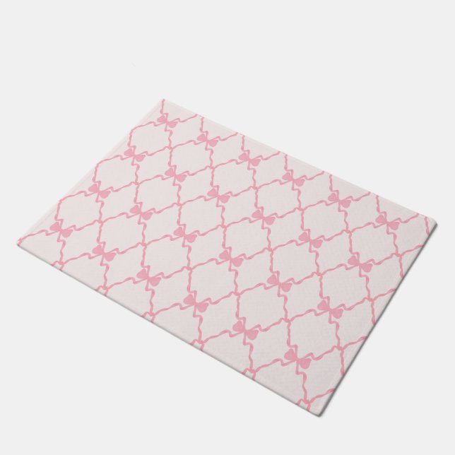 Baby Bow Trellis Pink Bella Ribbon Doormat (Angled)