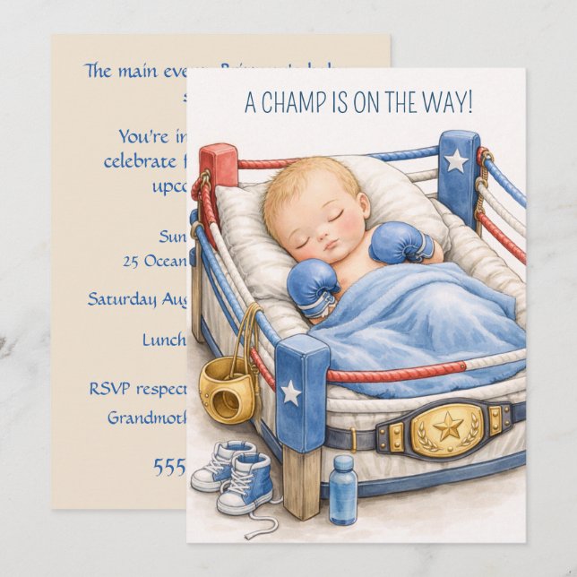 Baby Boxing Champ Digital Download Invitation (Front/Back)