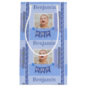 Baby Boy 1st Birthday Blue Scrapbook Small Gift Ba Small Gift Bag