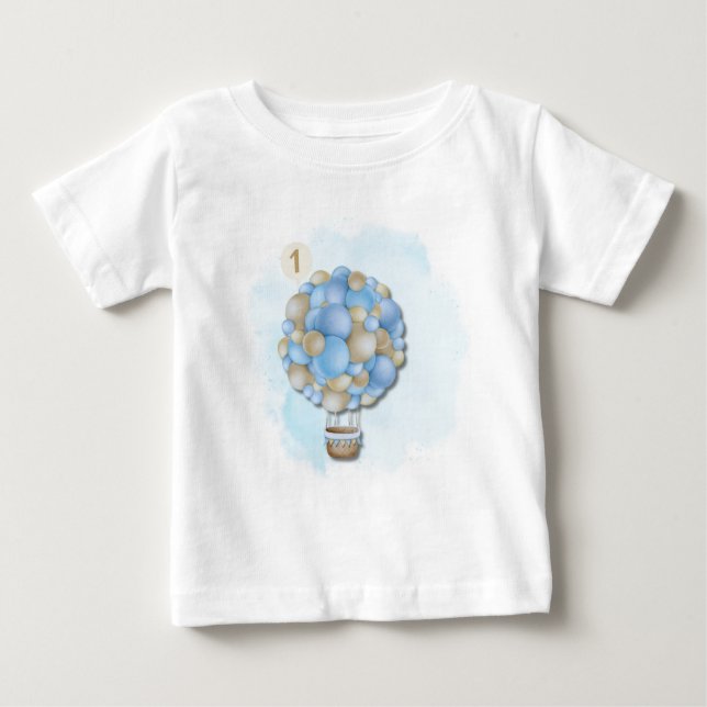 Baby Boy 1st Birthday Hot Air Balloon T-Shirt (Front)
