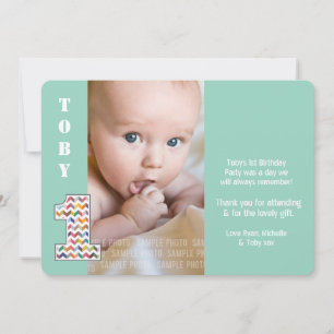 Baby Boy 1st Birthday One Thank You Photo Card