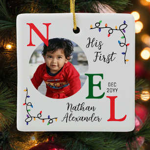Baby Boy 1st Christmas Colourful 1st Noel Photo Ceramic Ornament