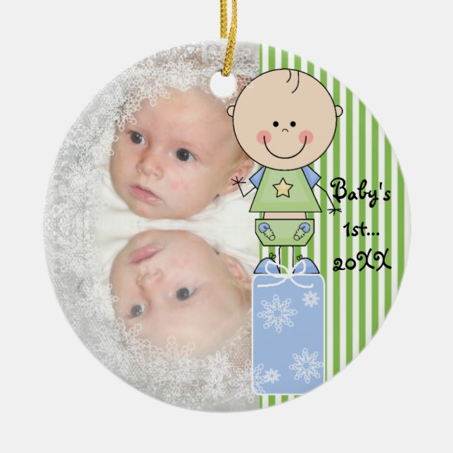 Baby Boy 1st Christmas Customised Photo Ornament (Front)