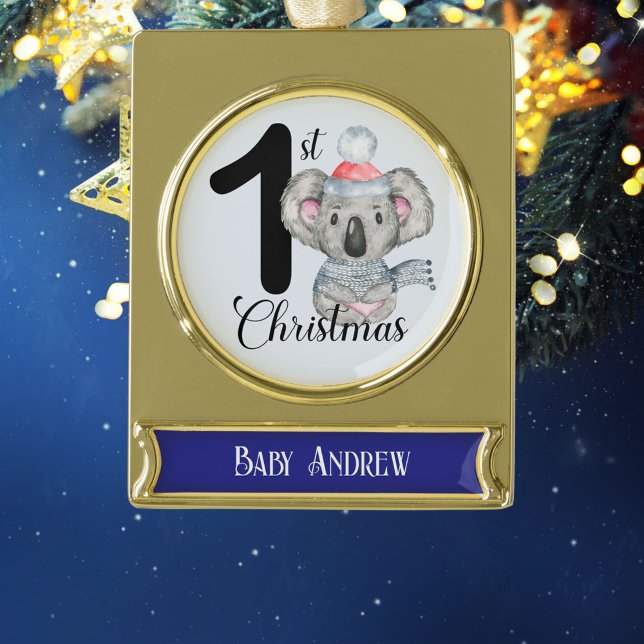  Baby Boy 1st Christmas Seasonal Koala Keepsake Gold Plated Banner Ornament (Creator Uploaded)