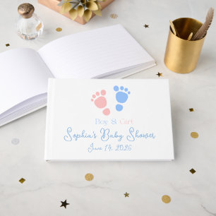 Baby Boy and Girl Footprints Twins Baby Shower Guest Book