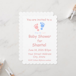 Baby Boy and Girl Footprints Twins Baby Shower Invitation