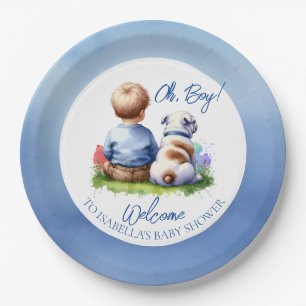 Baby Boy and his Bulldog Baby Shower Paper Plate