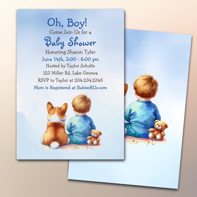 Baby Boy and his Corgi Puppy Baby Shower Invitation (Creator Uploaded)