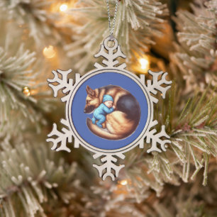 Baby Boy and his German Shepherd Snowflake Pewter Christmas Ornament