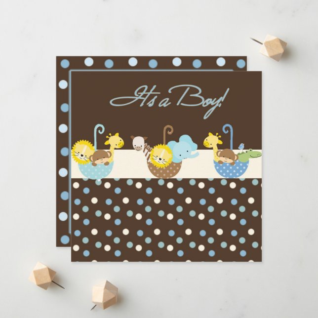 Baby Boy Announcement Card (Front/Back In Situ)