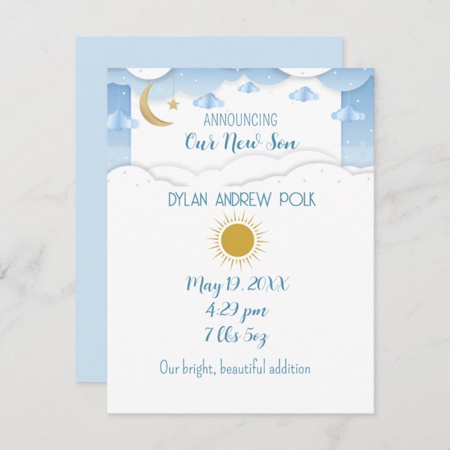 Baby Boy Announcement Flat Note Card (Front/Back)