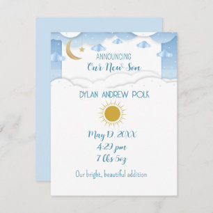 Baby Boy Announcement Flat Note Card