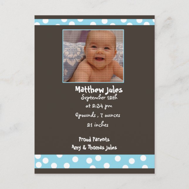 baby boy announcement  photo card (Front)