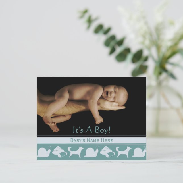 Baby Boy Announcement Postcard (Standing Front)