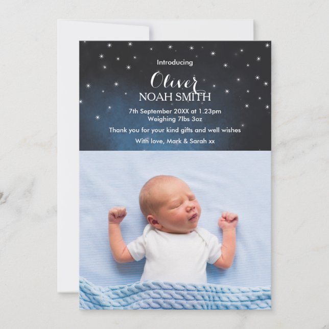 Baby boy announcement/thank you card (Front)