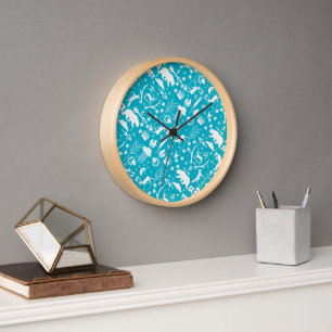 Baby Boy Any Colour Modern Fox  Woodland Pattern Clock