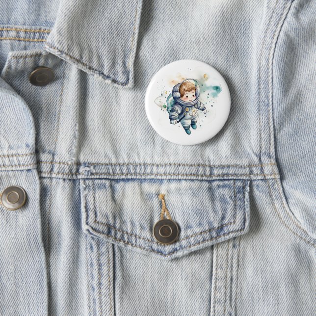 Baby Boy Astronaut  Watercolor Sticker 6 Cm Round Badge (In Situ)