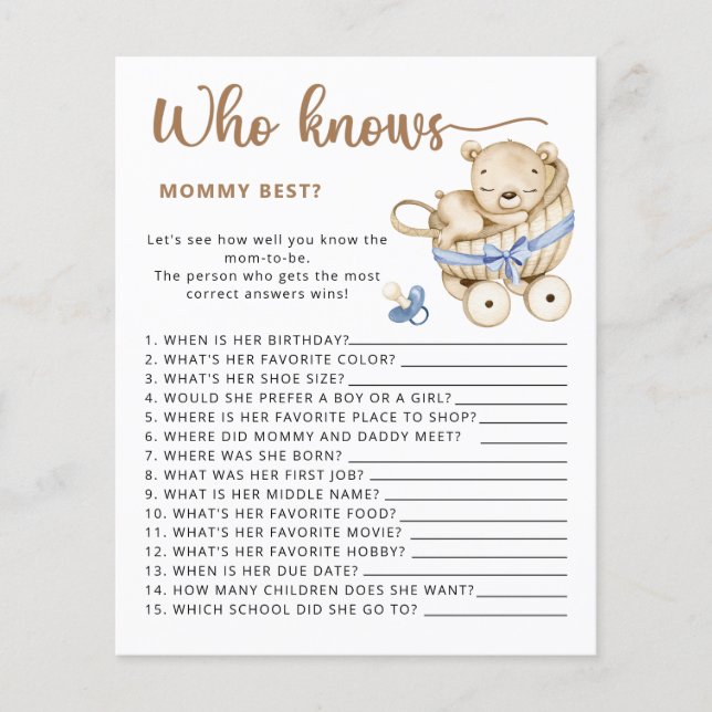  Baby Boy baby shower guess how many teddy bears (Front)