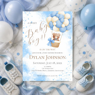 Baby Boy Baby Shower Invitation Featuring a Teddy