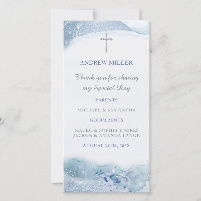 Baby boy baptism Blue bookmarks (Front)