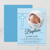 Baby Boy Baptism, Blue Cross Invitation