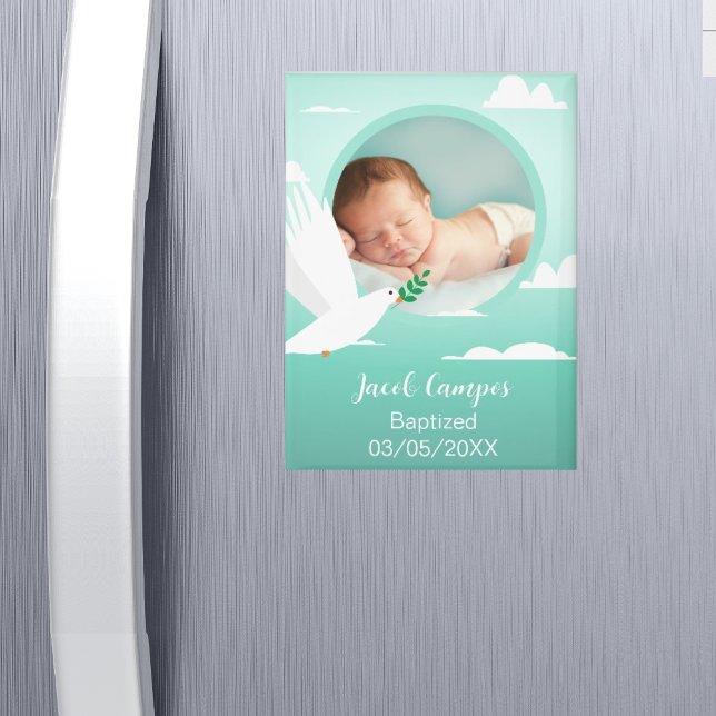 Baby Boy Baptism Christening Dove Clouds Photo Magnet (Creator Uploaded)