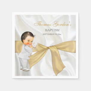 Baby Boy Baptism Christening Gold Bow Napkin