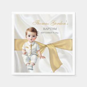 Baby Boy Baptism Christening Gold Bow Napkin